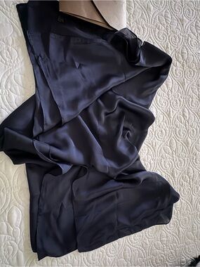 Asymmetrical Navy Satin Wrap Skirt